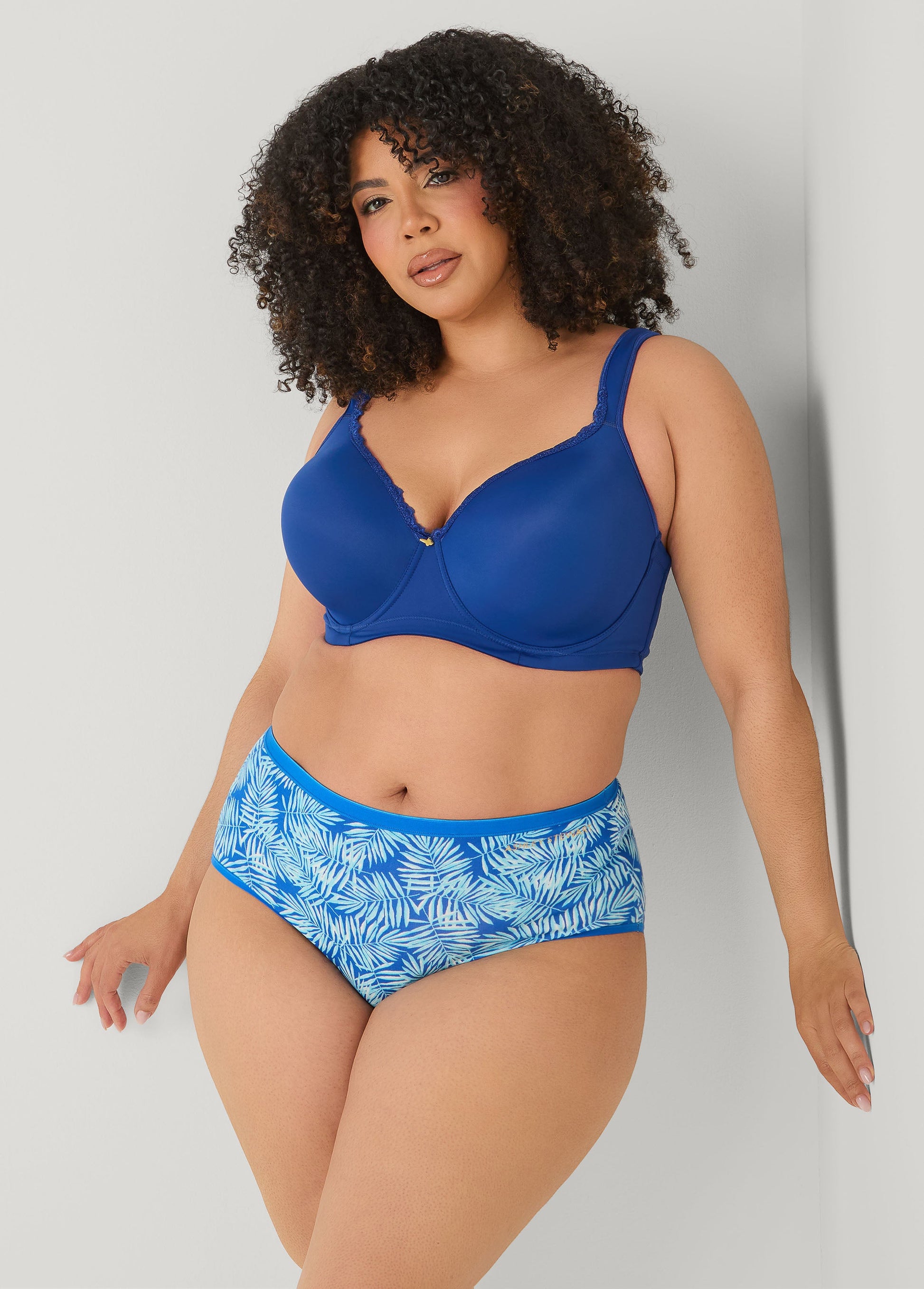 Ashley Stewart Palm Print Stretch Cotton Briefs Victoria Blue