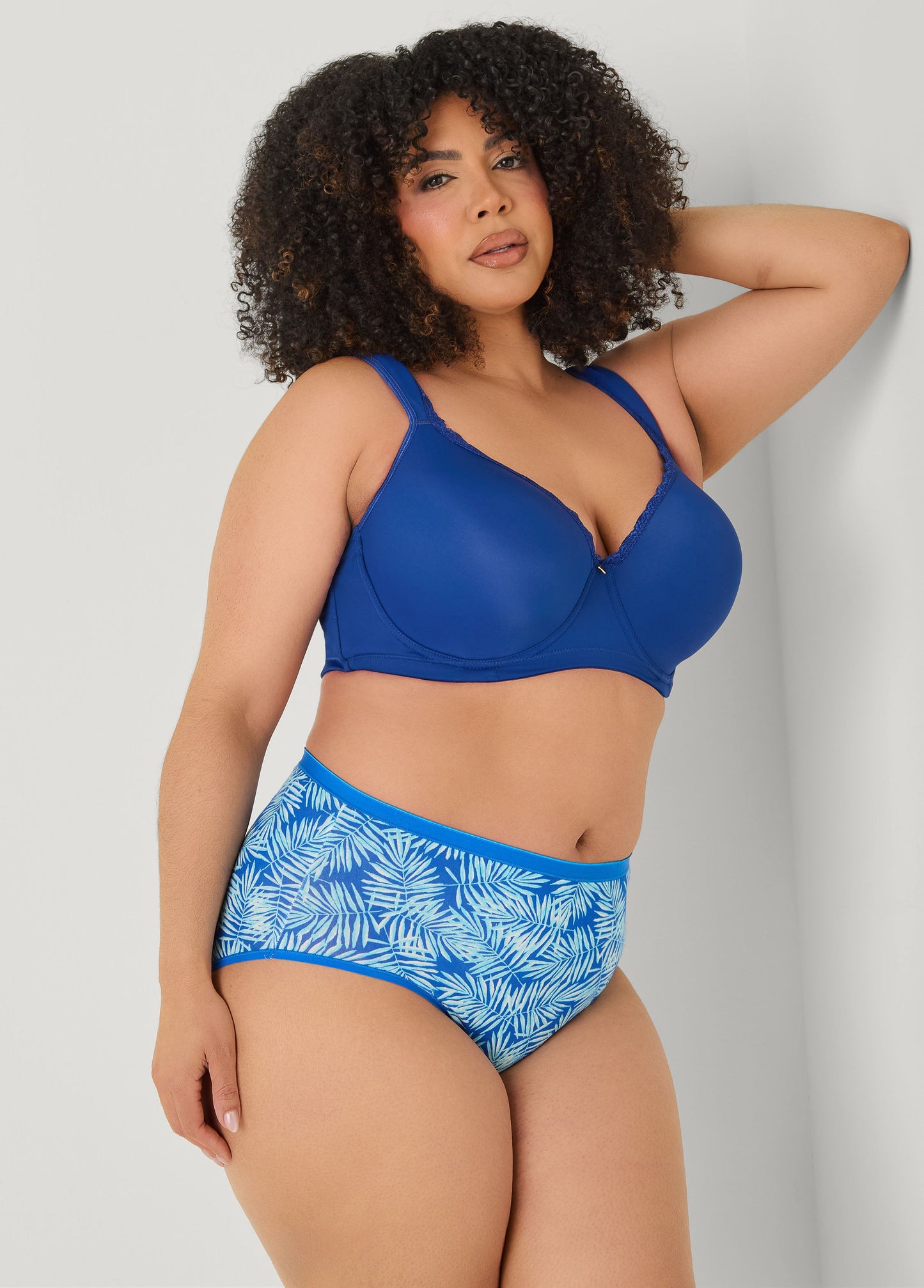 Ashley Stewart Palm Print Stretch Cotton Briefs Victoria Blue