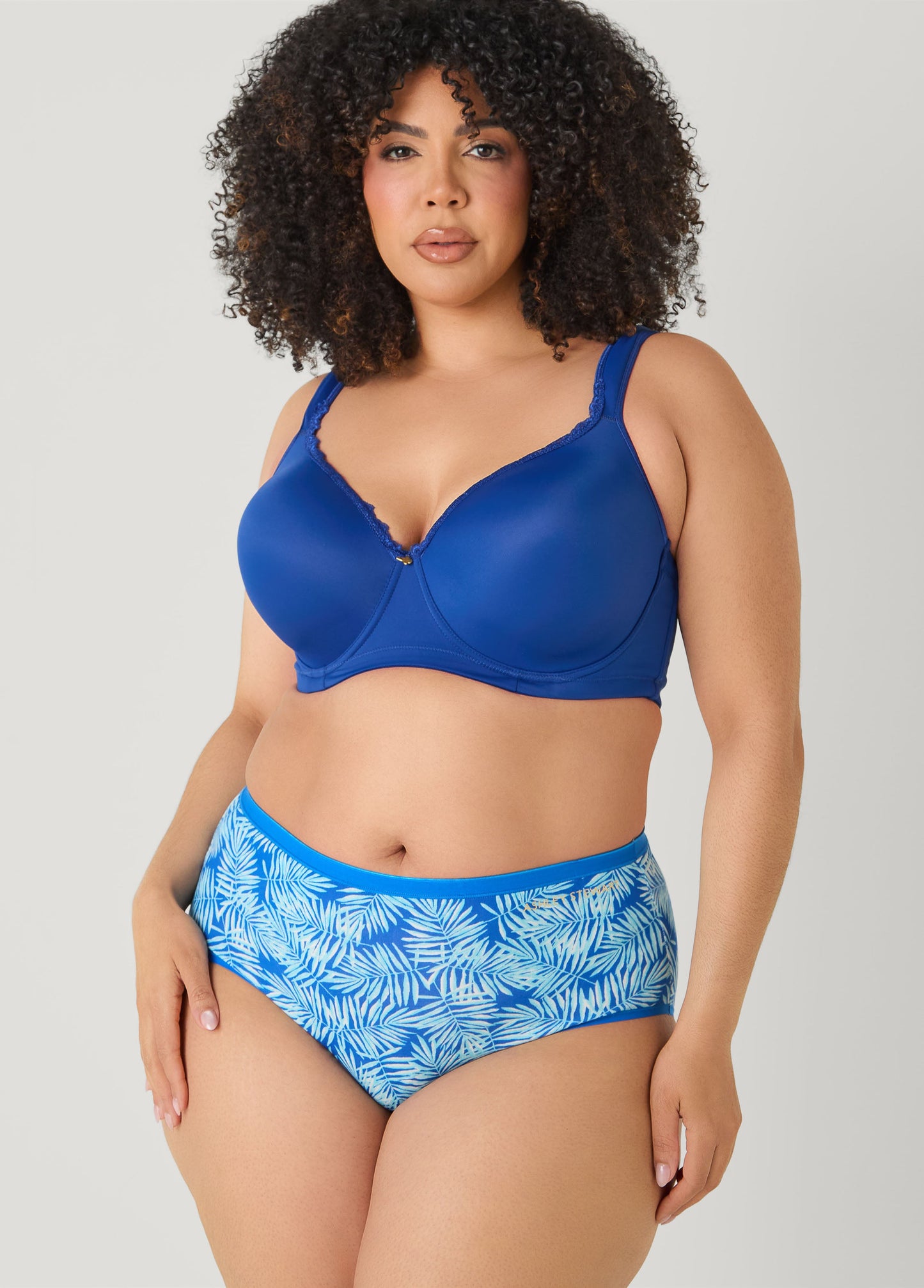 Ashley Stewart Palm Print Stretch Cotton Briefs Victoria Blue