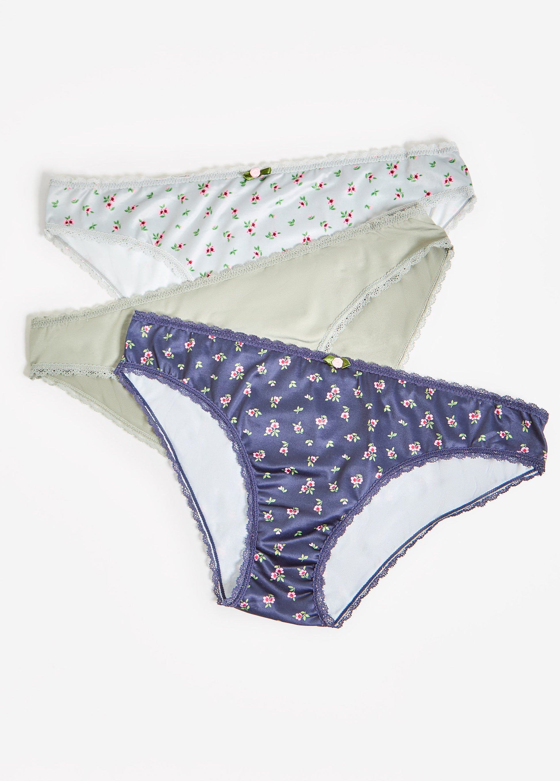 Ashley Stewart Lace Trimmed 3 Pack Bikini Panties Navy