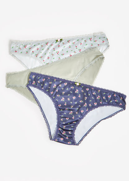 Ashley Stewart Lace Trimmed 3 Pack Bikini Panties Navy
