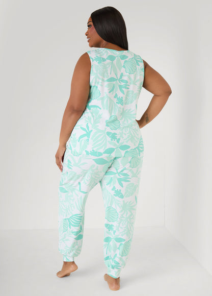 Ashley Stewart Moon To Noon Leaf Print PJs Set Multi