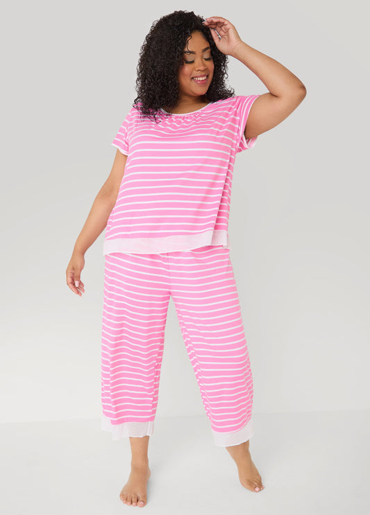 Ashley Stewart Ellen Tracy Striped PJ Capris Set Pink