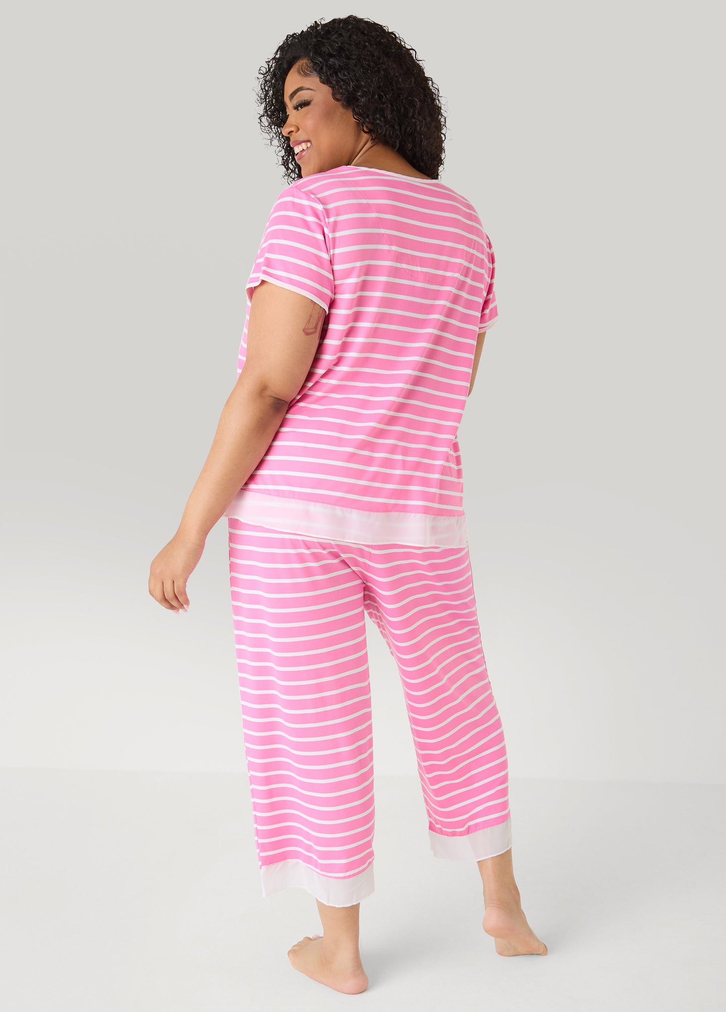 Ashley Stewart Ellen Tracy Striped PJ Capris Set Pink