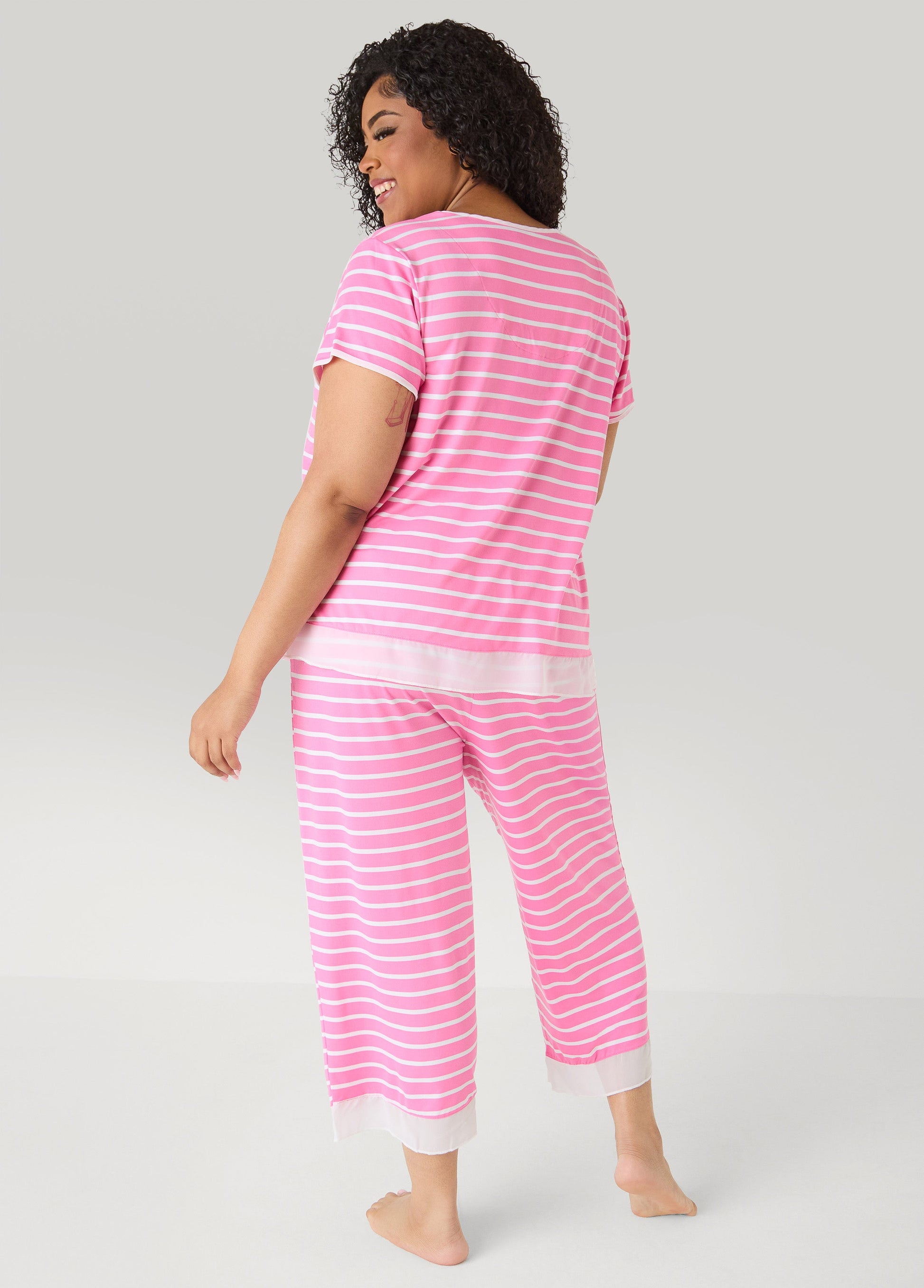 Ashley Stewart Ellen Tracy Striped PJ Capris Set Pink