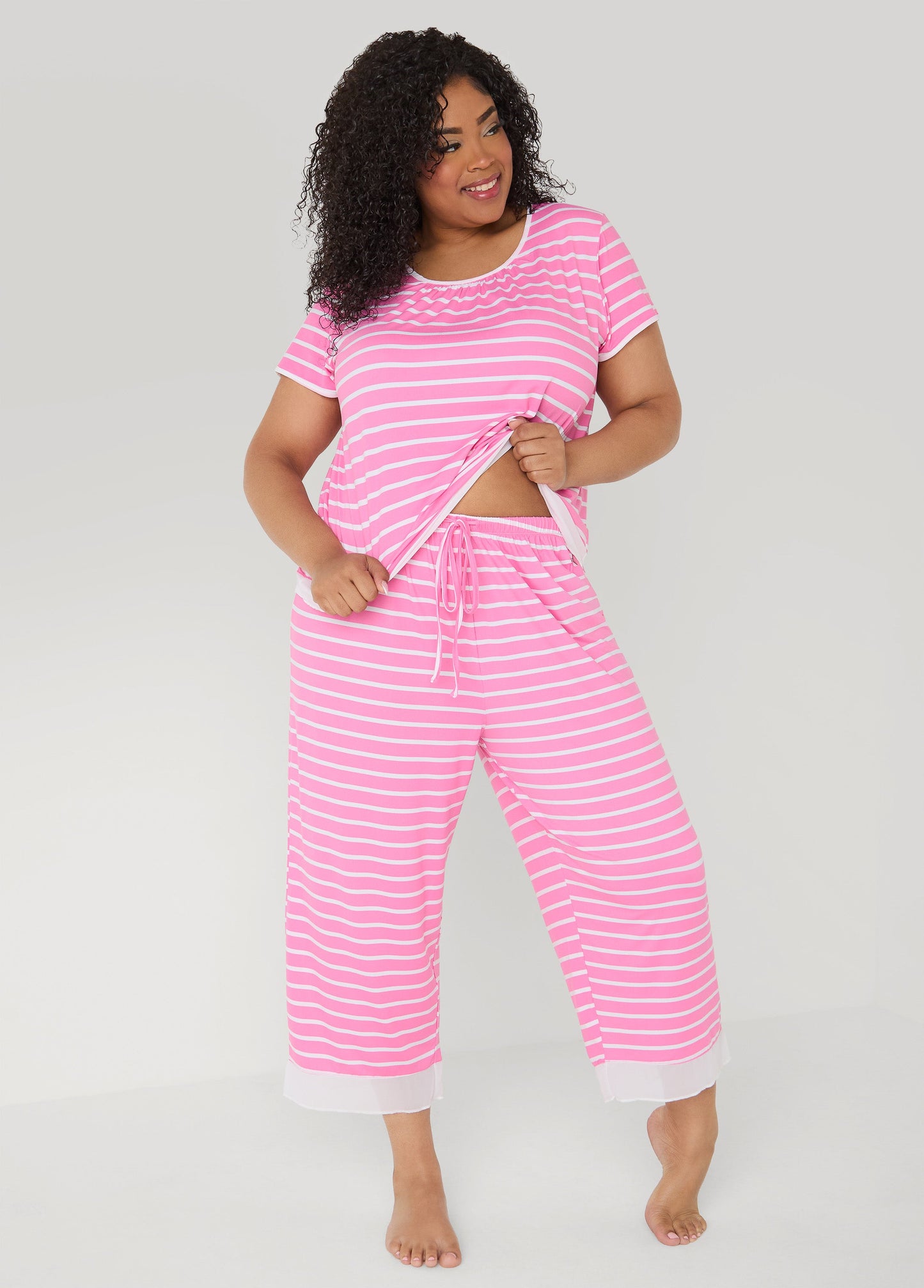 Ashley Stewart Ellen Tracy Striped PJ Capris Set Pink