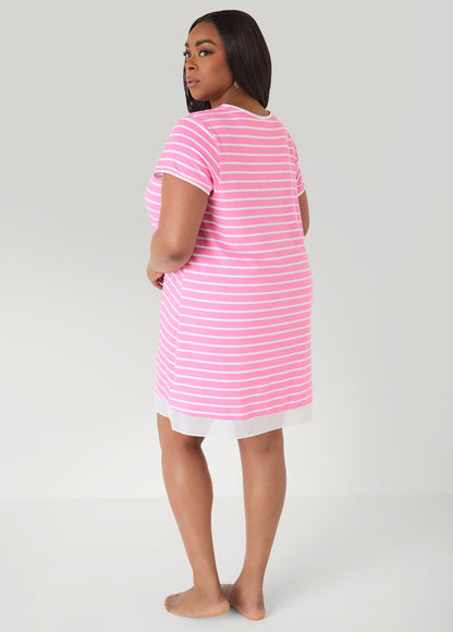 Ashley Stewart Ellen Tracy Striped Sleepshirt Pink