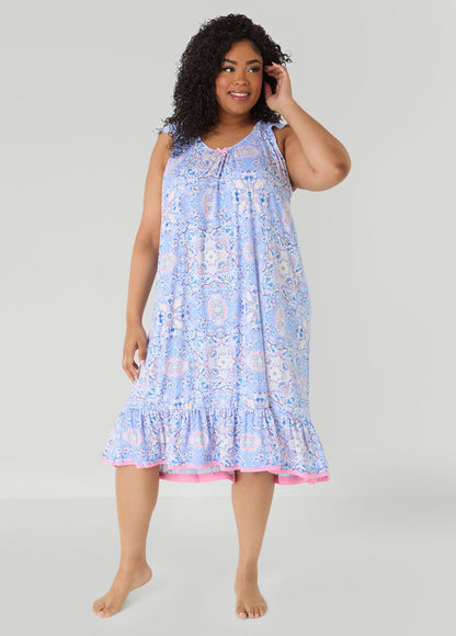 Ashley Stewart Ellen Tracy Printed Night Gown Blue