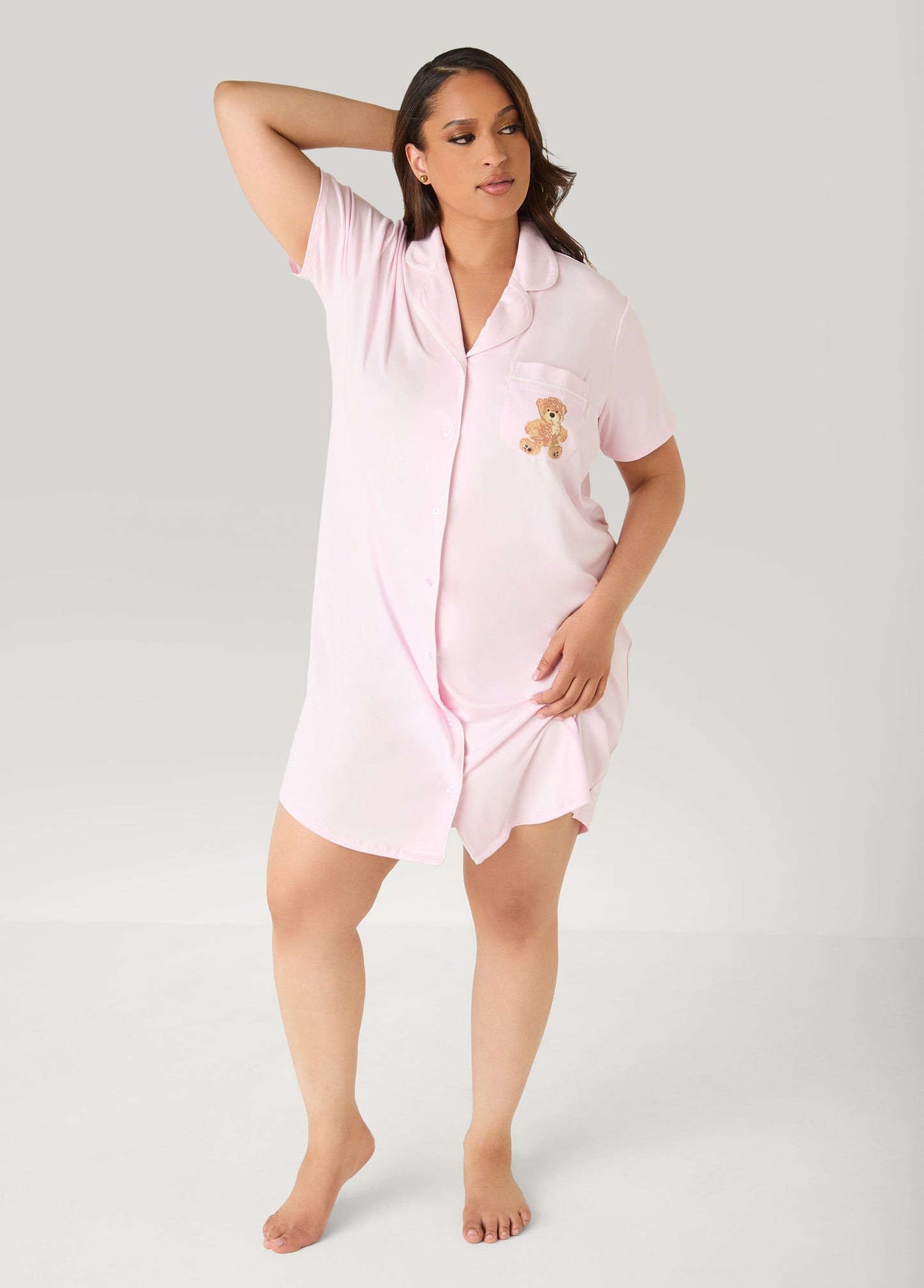 Ashley Stewart Moon To Noon Teddy Bear Sleepshirt Shell Coral