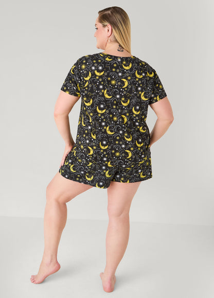Ashley Stewart Moon To Noon Moon Print Short Set Black