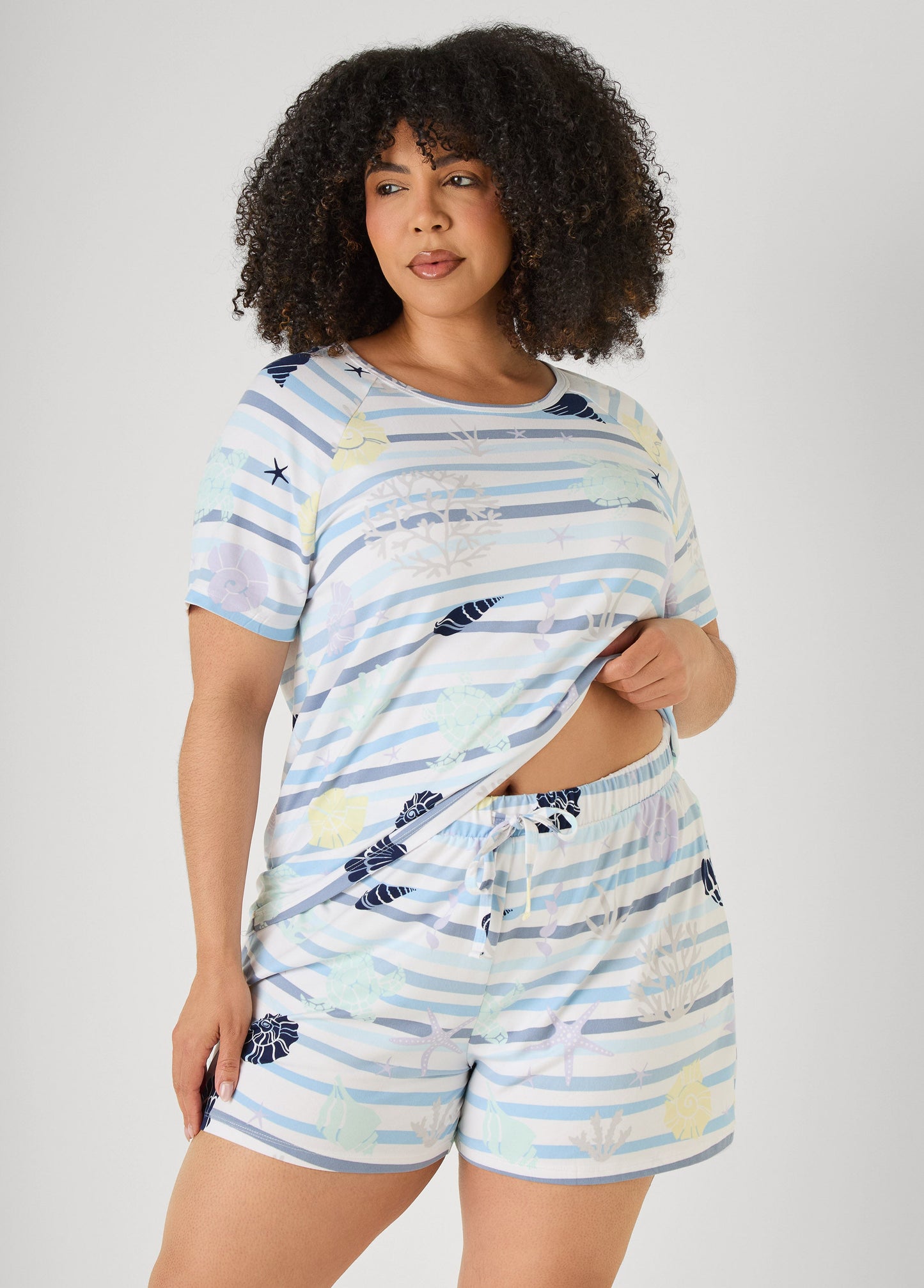Ashley Stewart Moon To Noon Seashell Shorts Set Blue