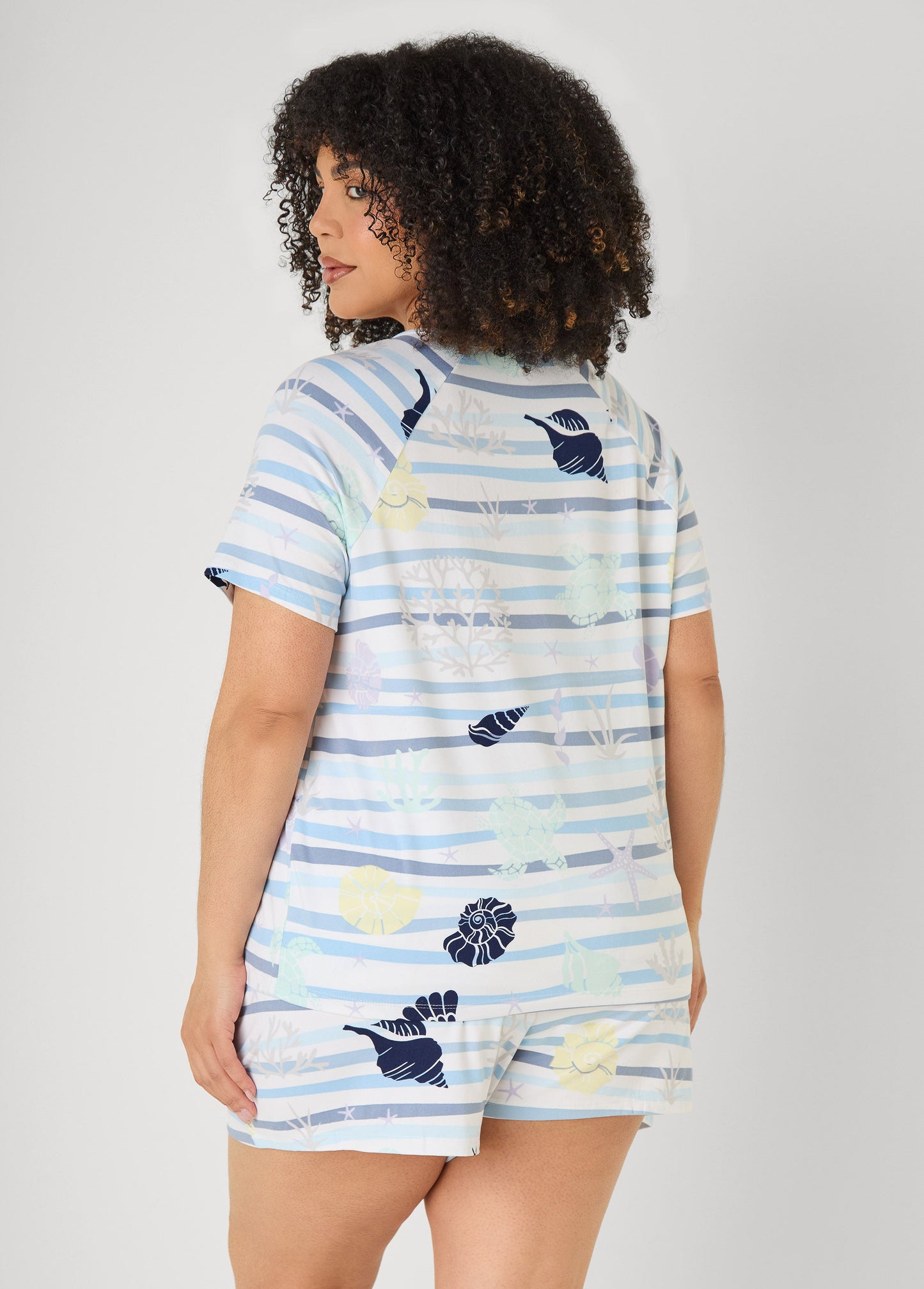 Ashley Stewart Moon To Noon Seashell Shorts Set Blue