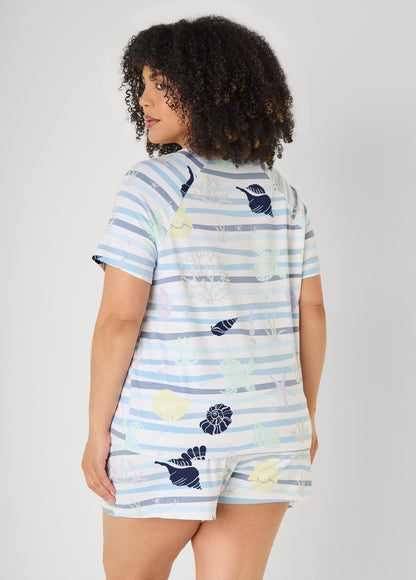 Ashley Stewart Moon To Noon Seashell Shorts Set Blue
