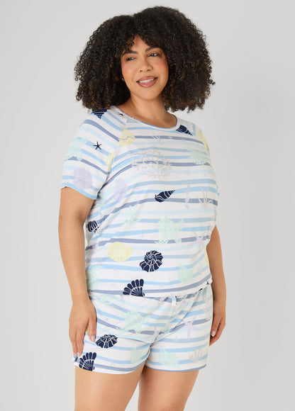 Ashley Stewart Moon To Noon Seashell Shorts Set Blue