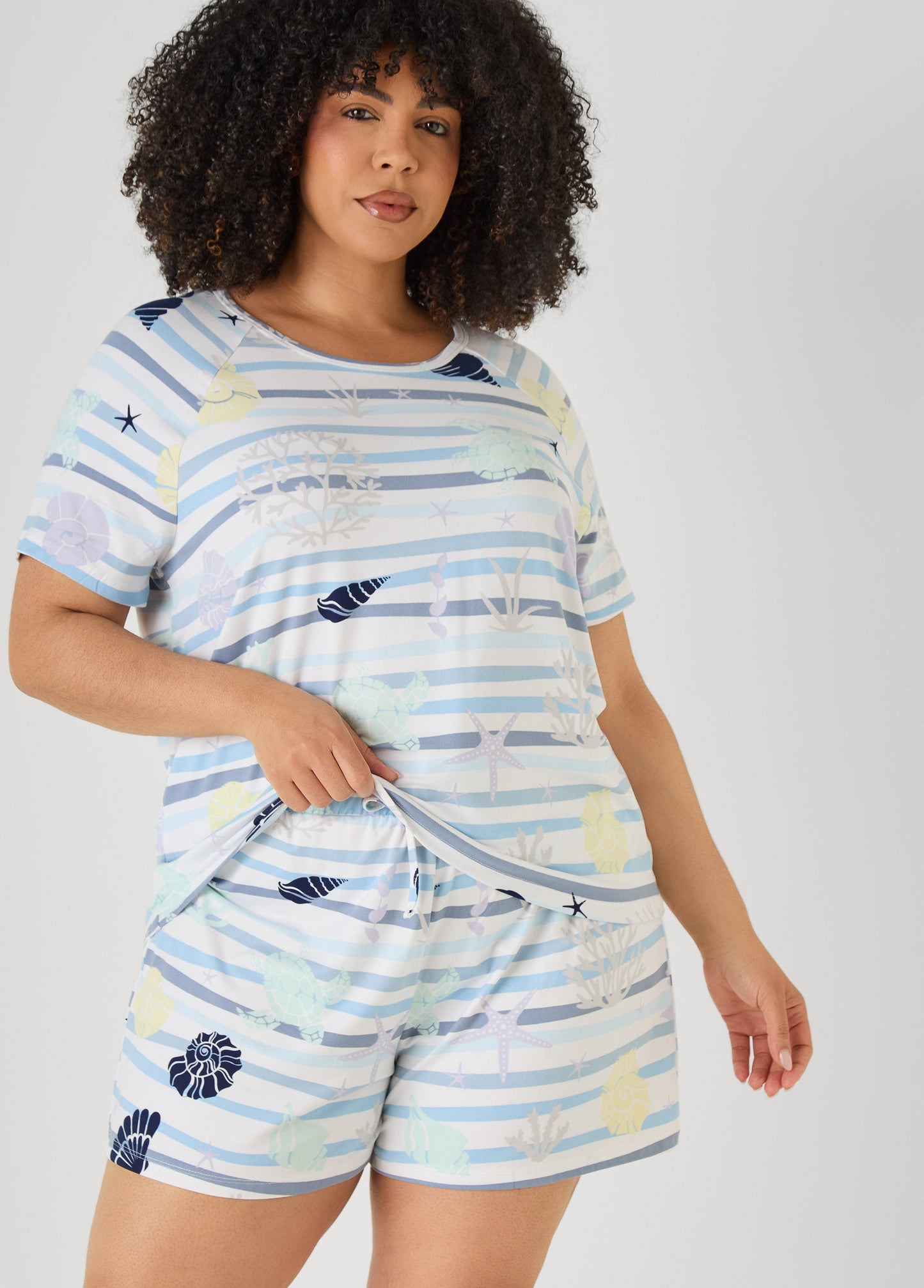 Ashley Stewart Moon To Noon Seashell Shorts Set Blue