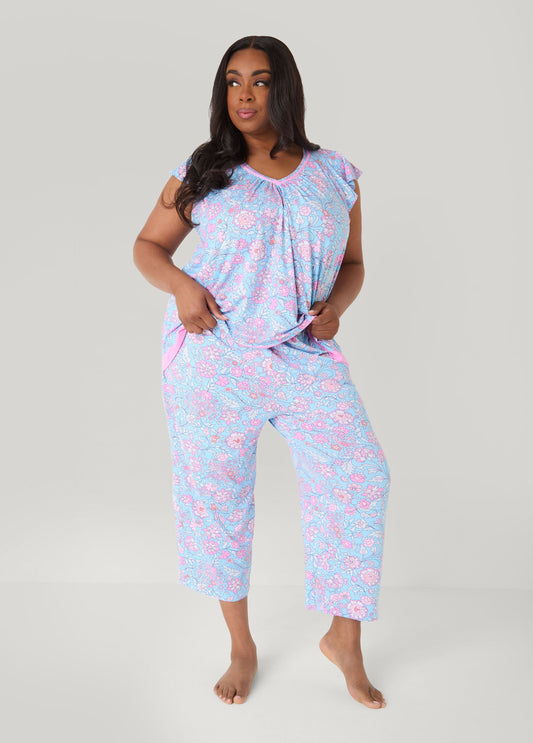 Ashley Stewart Ellen Tracy Floral PJ Capris Set Purple
