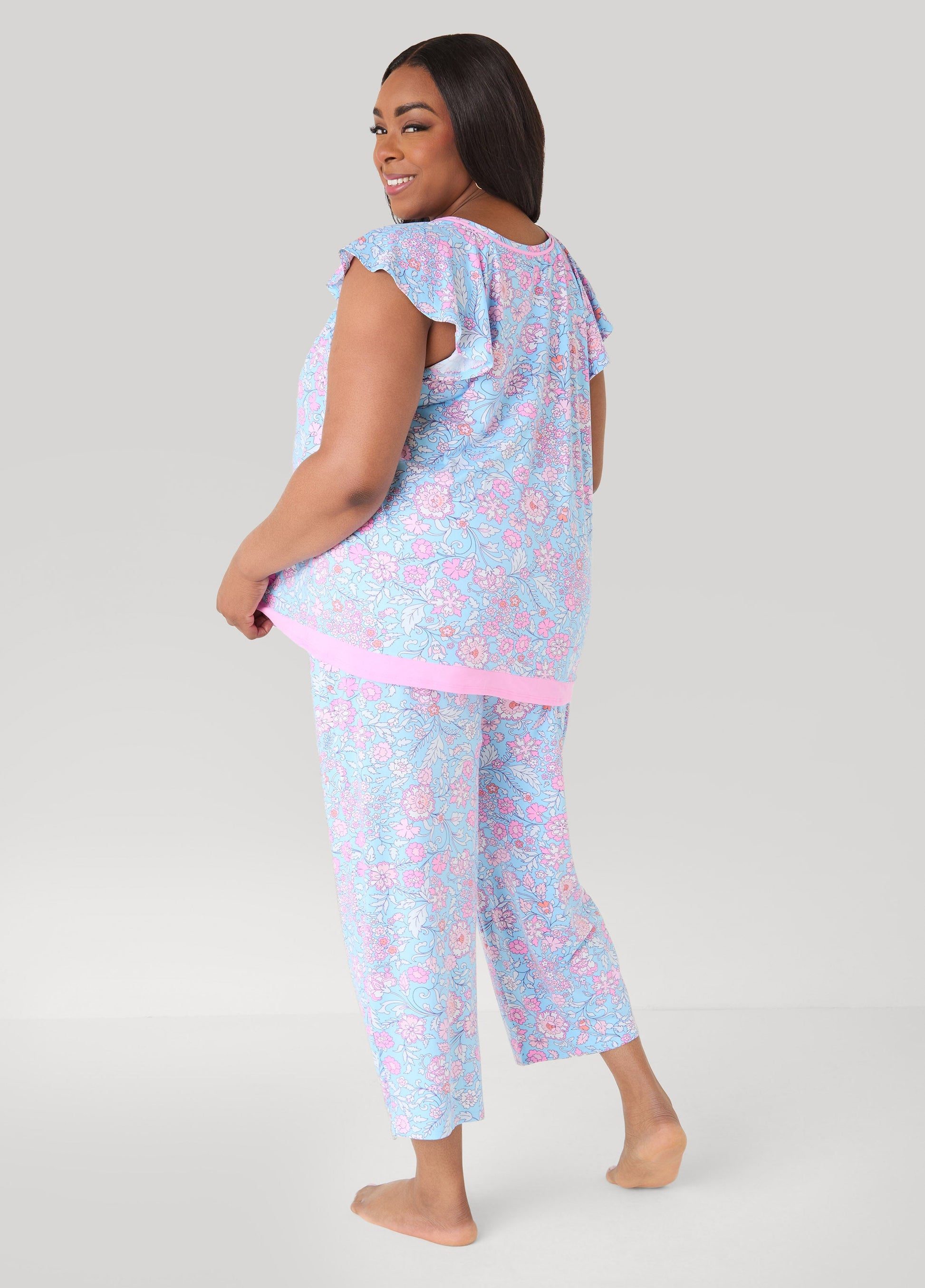 Ashley Stewart Ellen Tracy Floral PJ Capris Set Purple