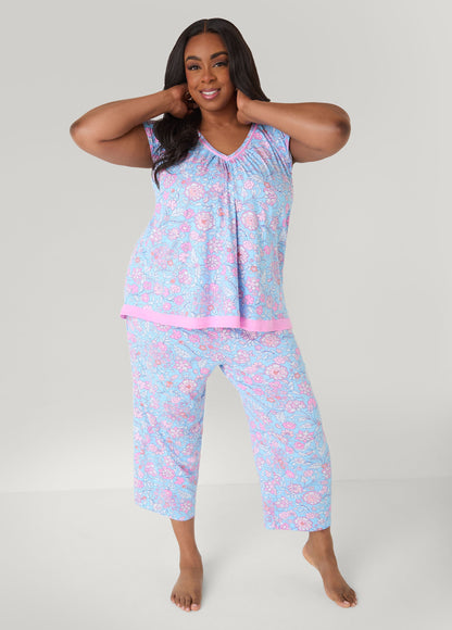 Ashley Stewart Ellen Tracy Floral PJ Capris Set Purple