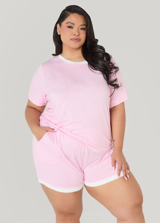 Ashley Stewart Anne Klein Striped PJs Shorts Set Pink