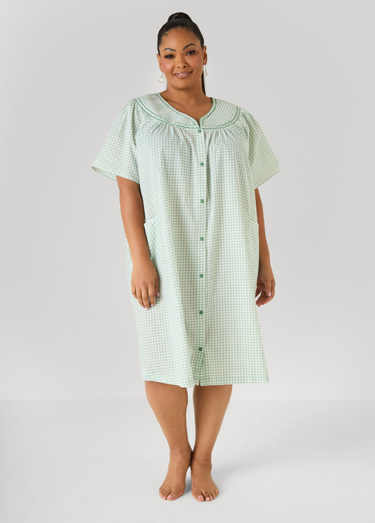 Ashley Stewart Moon To Noon Gingham Sleep Dress Green