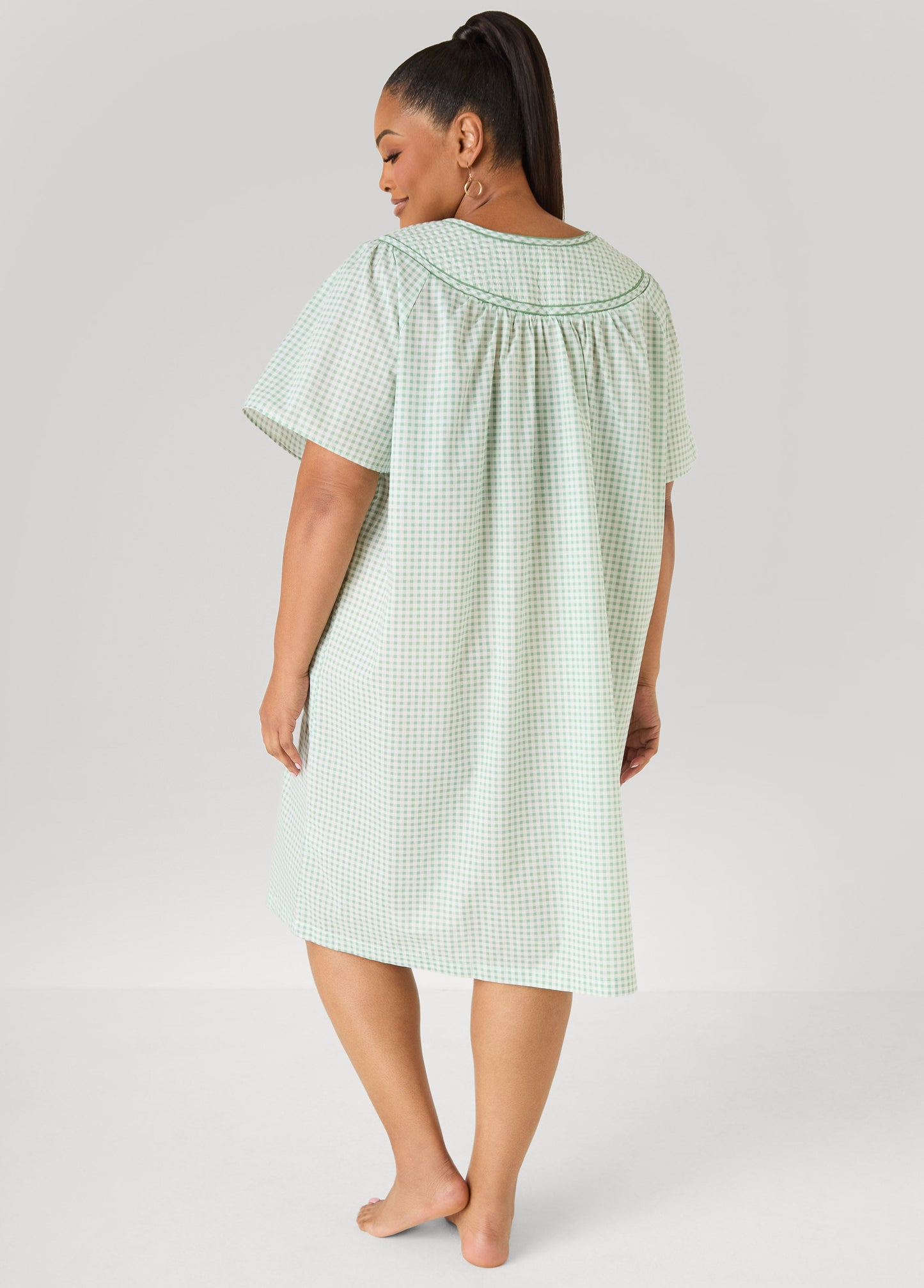 Ashley Stewart Moon To Noon Gingham Sleep Dress Green