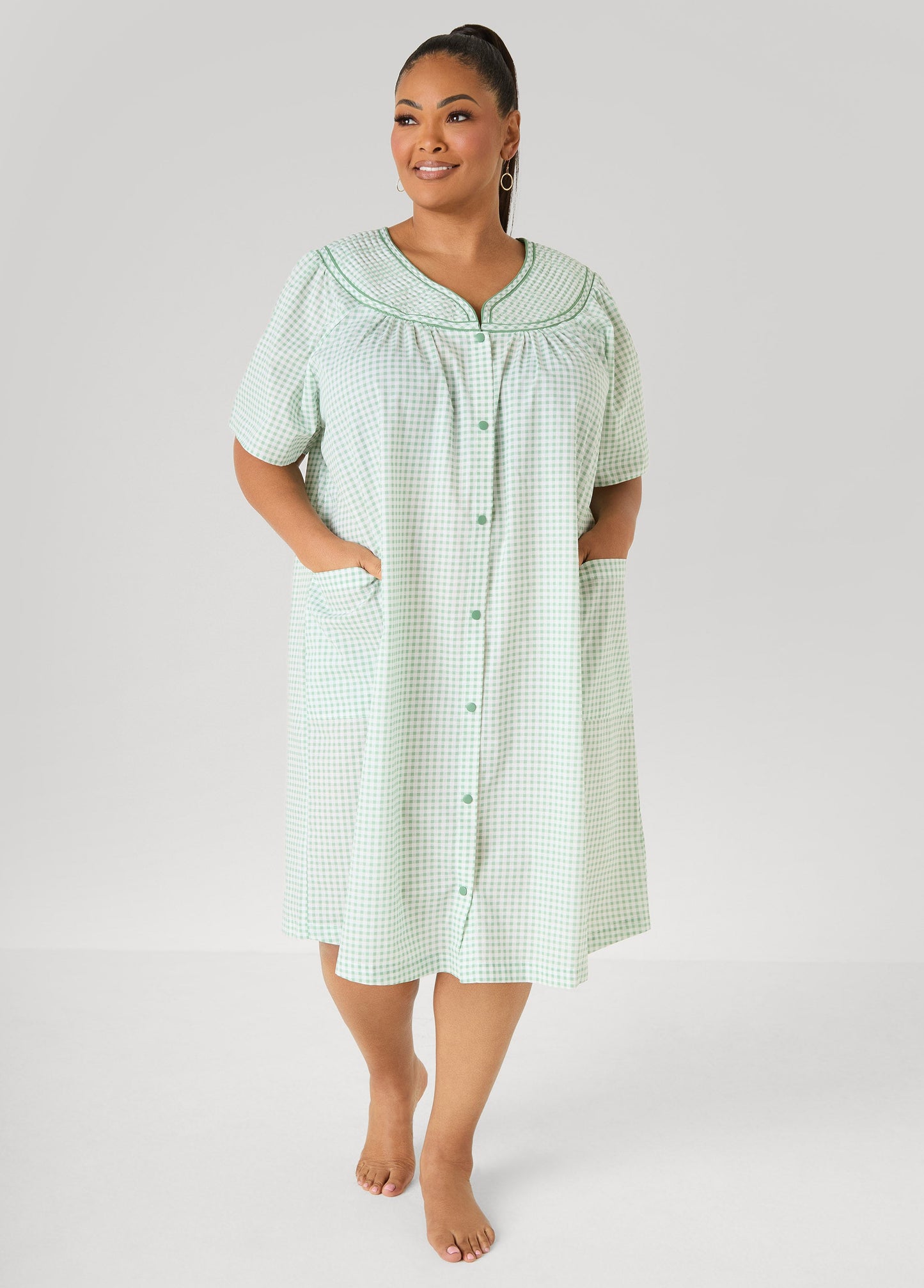 Ashley Stewart Moon To Noon Gingham Sleep Dress Green