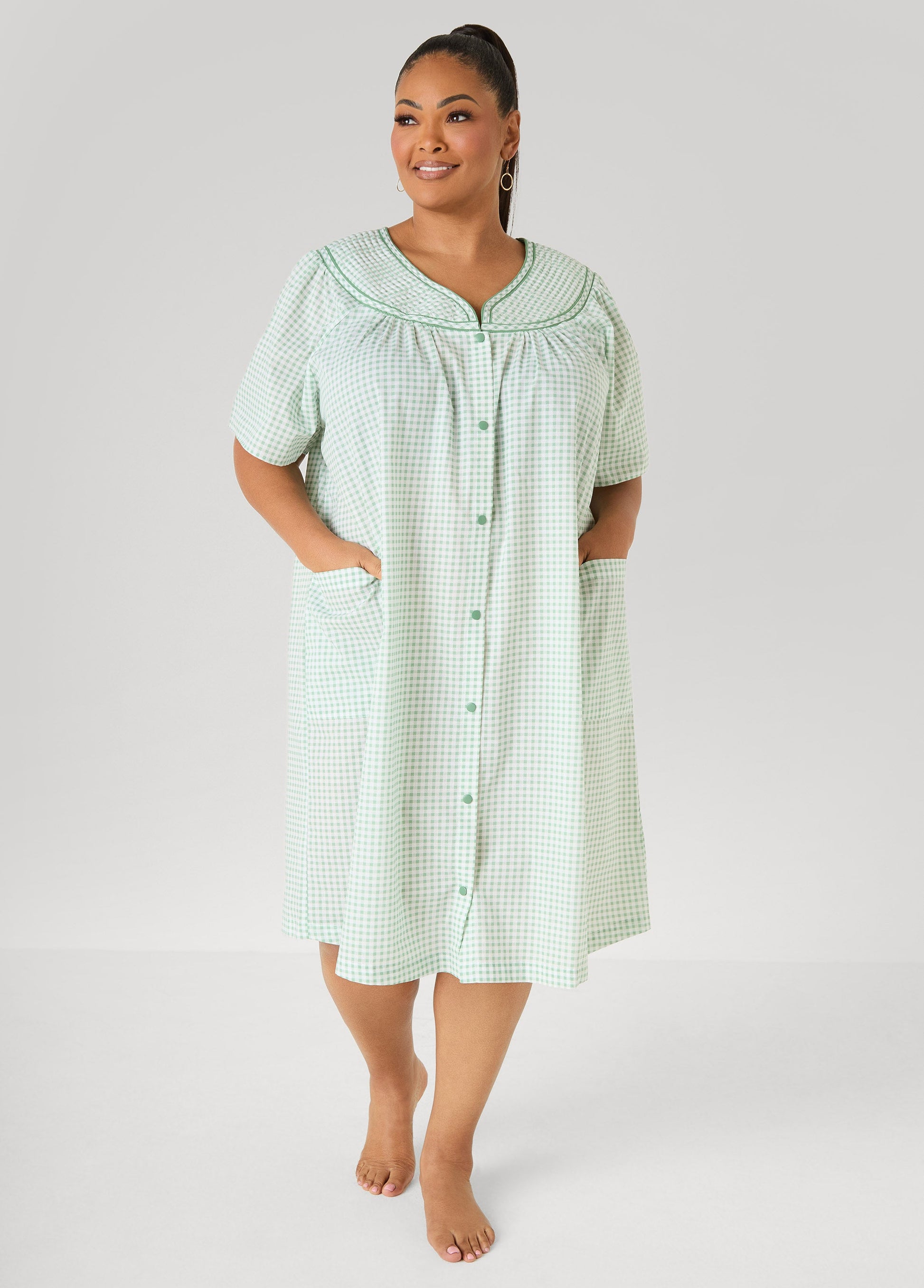 Ashley Stewart Moon To Noon Gingham Sleep Dress Green