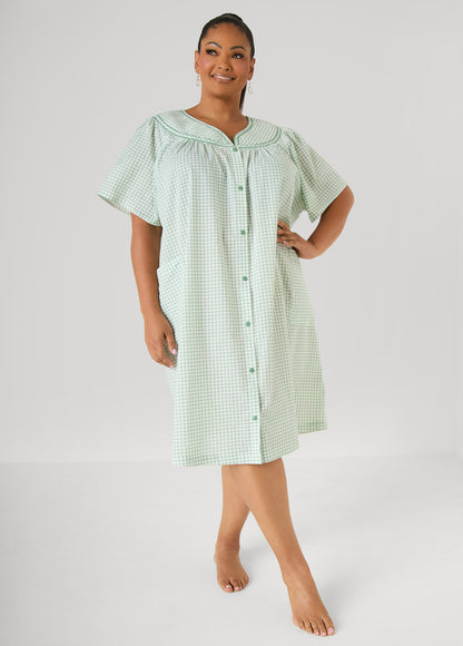 Ashley Stewart Moon To Noon Gingham Sleep Dress Green