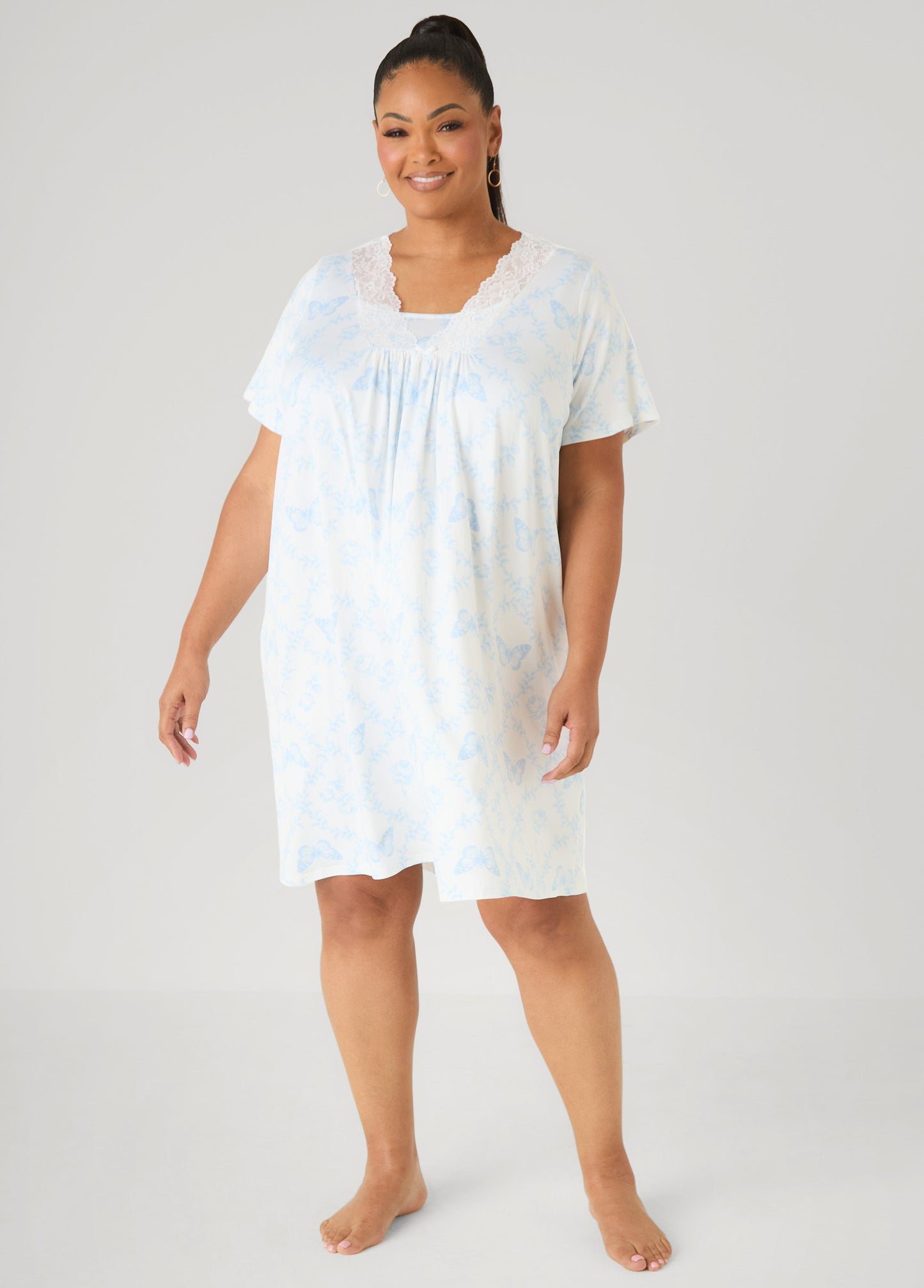 Ashley Stewart Moon To Noon Butterfly Sleep Dress Blue