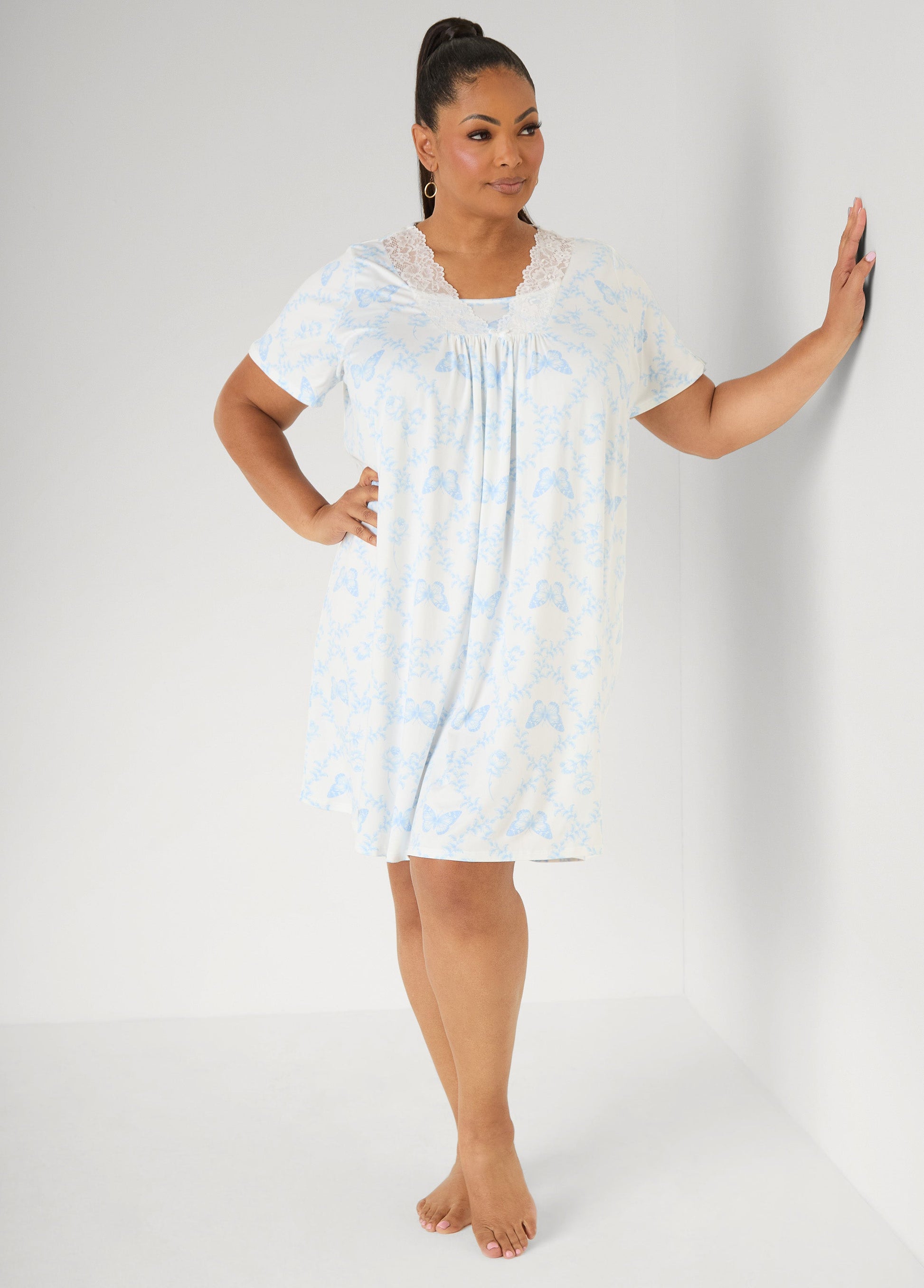 Ashley Stewart Moon To Noon Butterfly Sleep Dress Blue