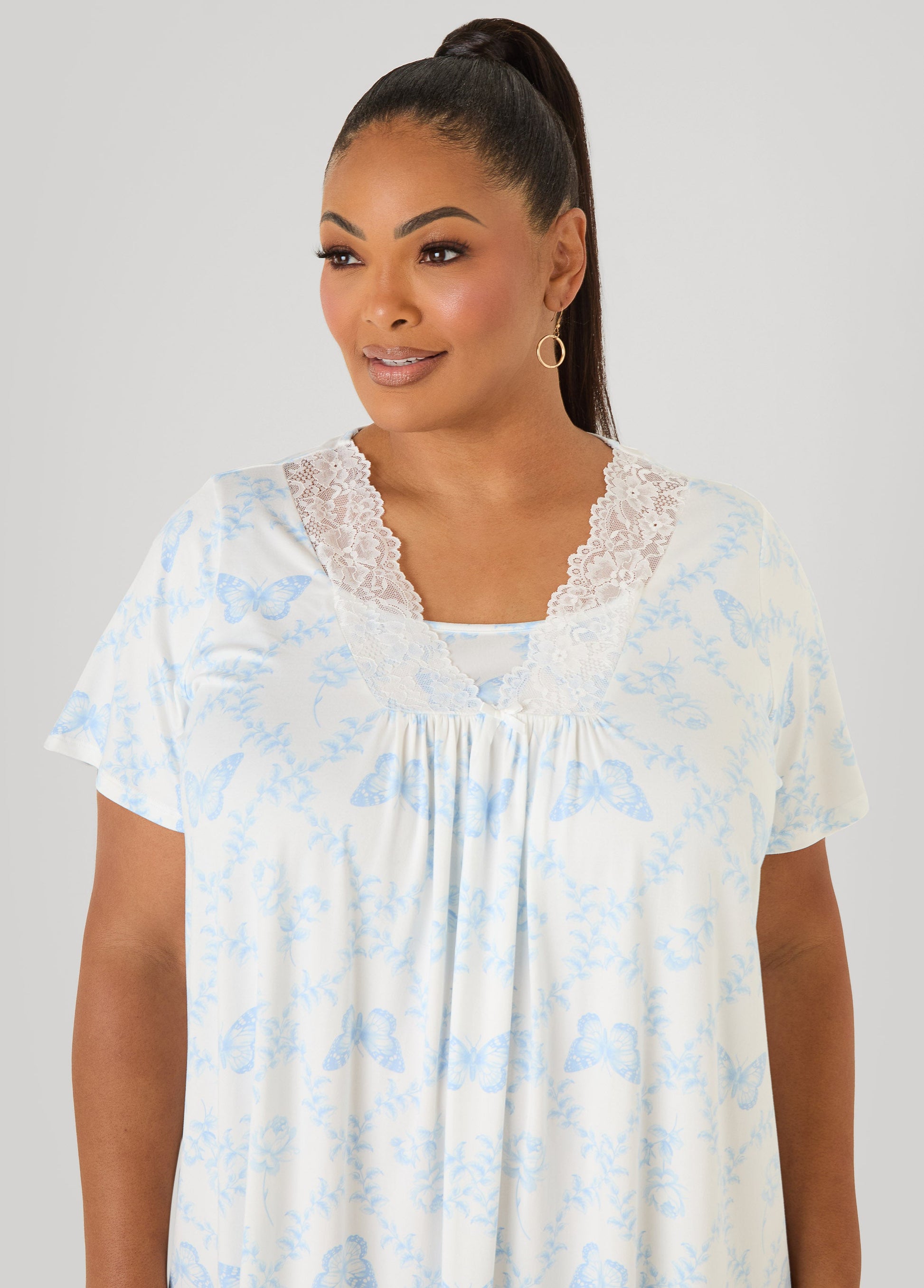Ashley Stewart Moon To Noon Butterfly Sleep Dress Blue