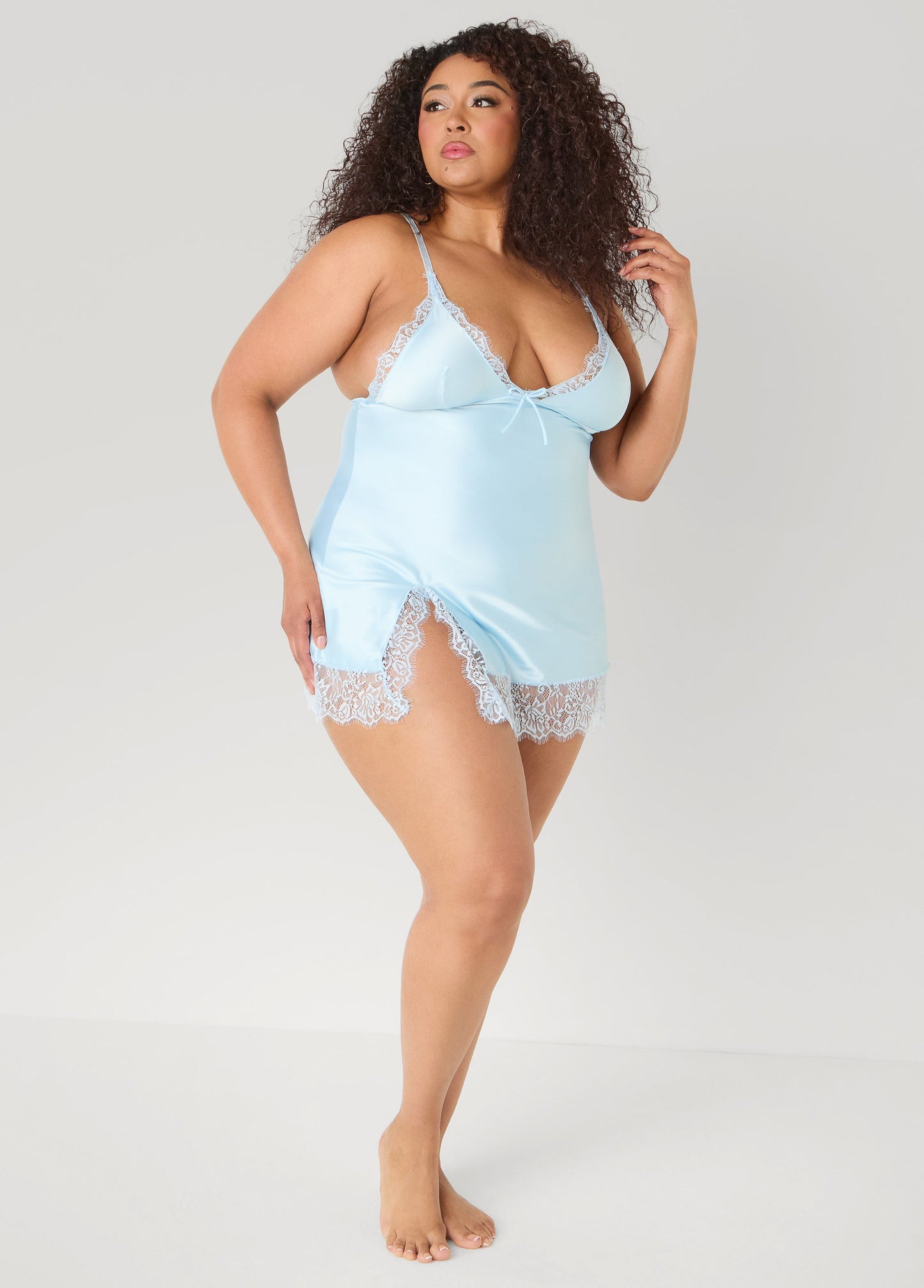 Ashley Stewart Satin Chemise Set Blue