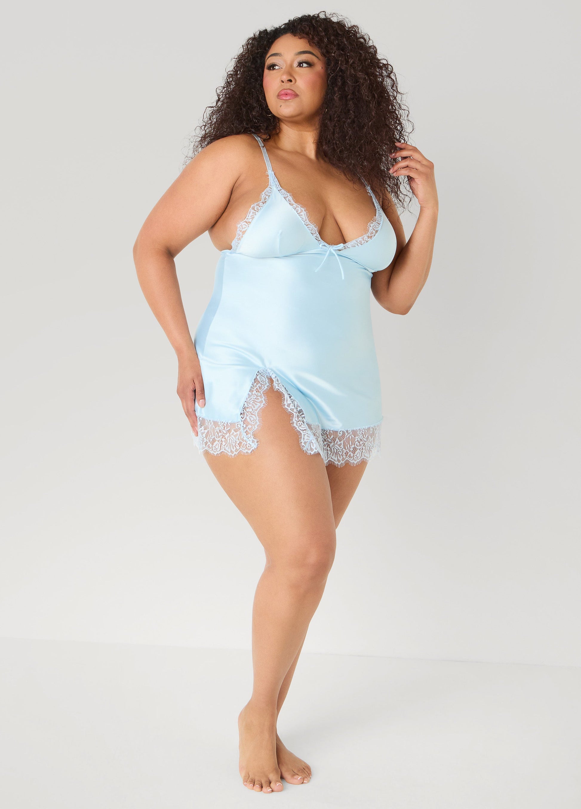 Ashley Stewart Satin Chemise Set Blue