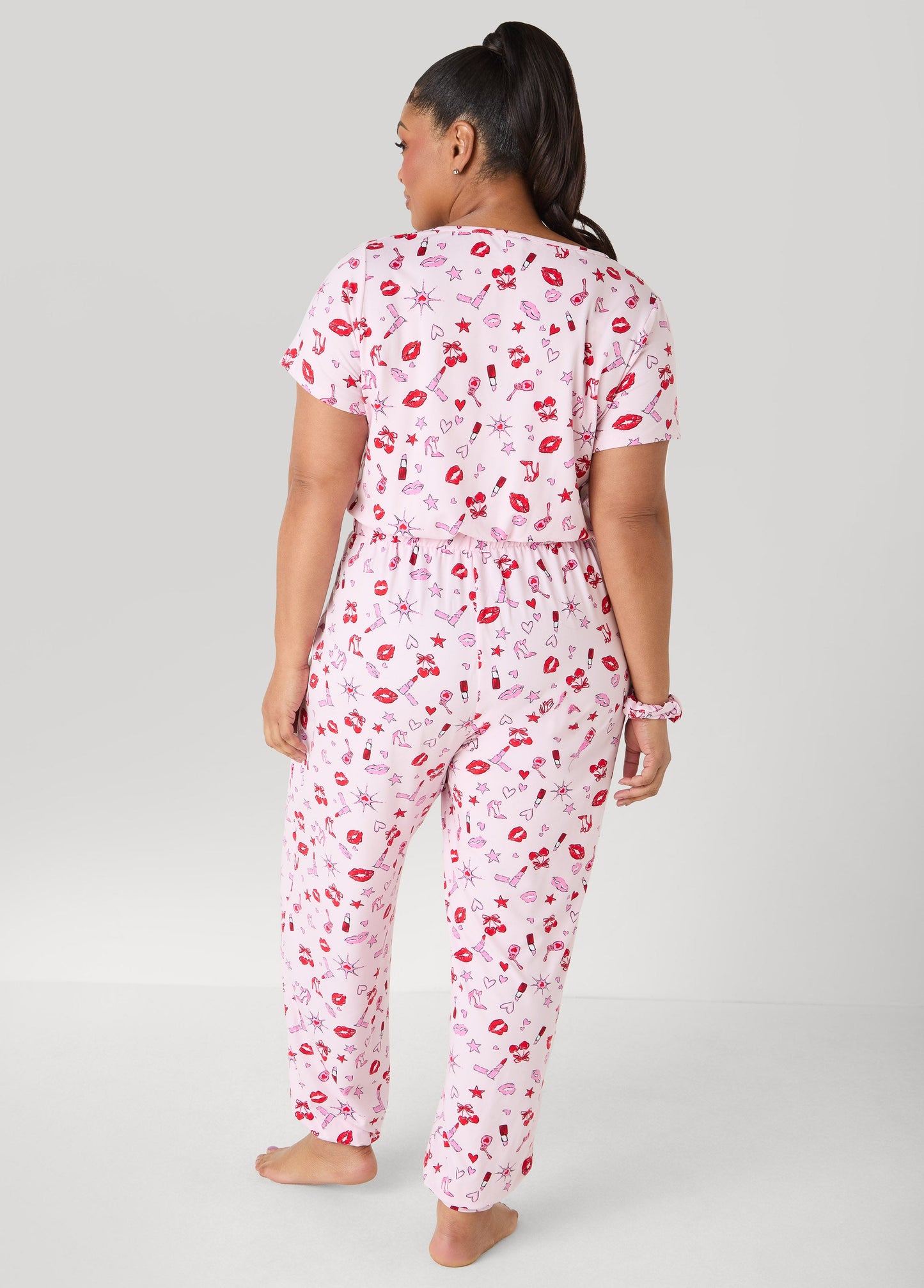 Ashley Stewart Moon To Noon Kiss Print Jumpsuit Set Pink