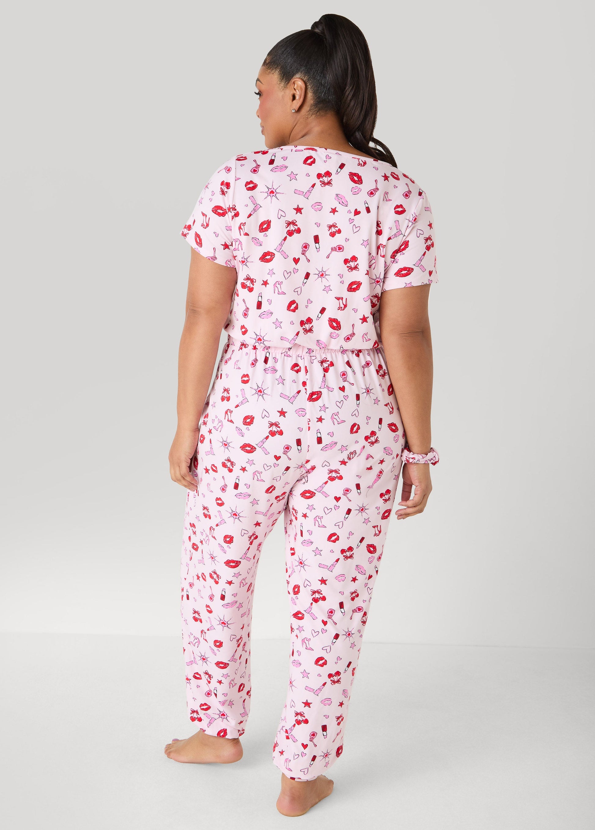 Ashley Stewart Moon To Noon Kiss Print Jumpsuit Set Pink