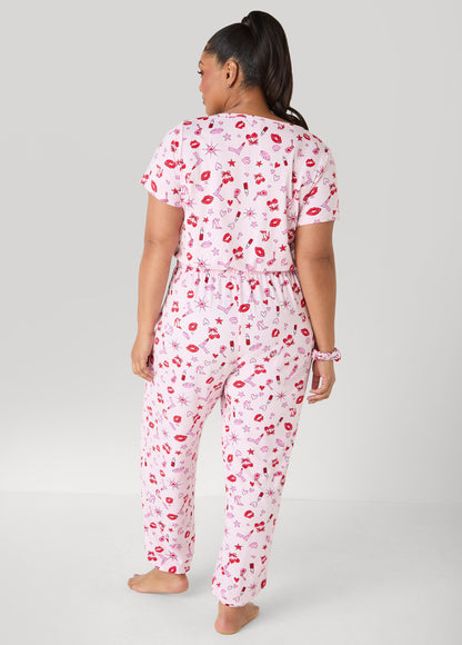 Ashley Stewart Moon To Noon Kiss Print Jumpsuit Set Pink