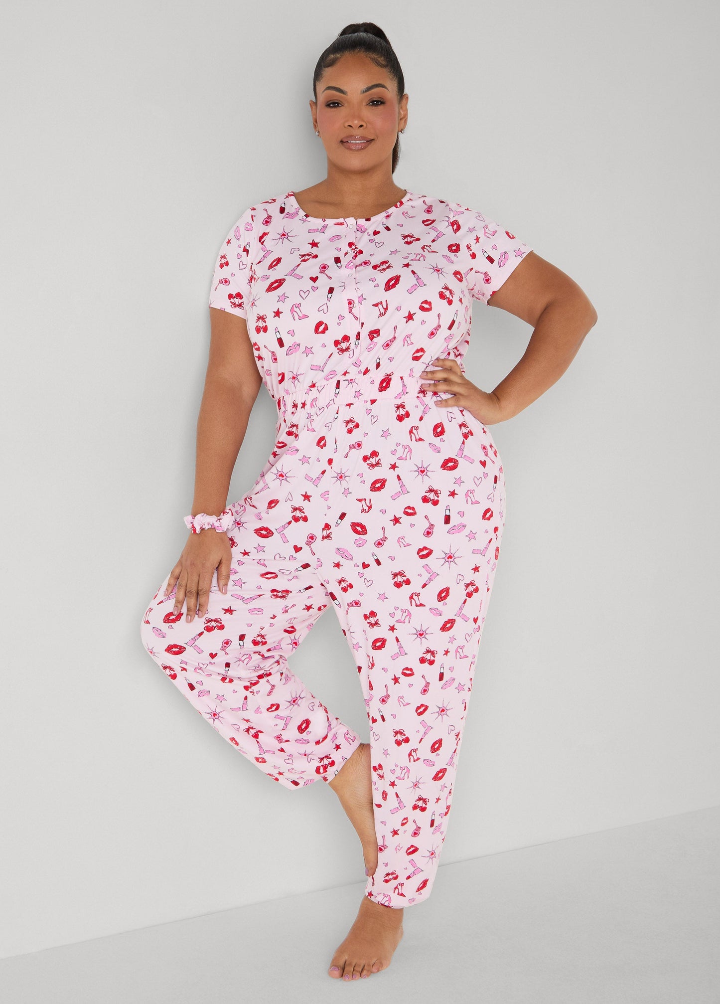 Ashley Stewart Moon To Noon Kiss Print Jumpsuit Set Pink