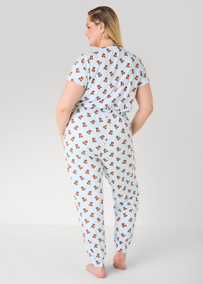 Ashley Stewart Moon To Noon Bear Print Jumpsuit Set Blue