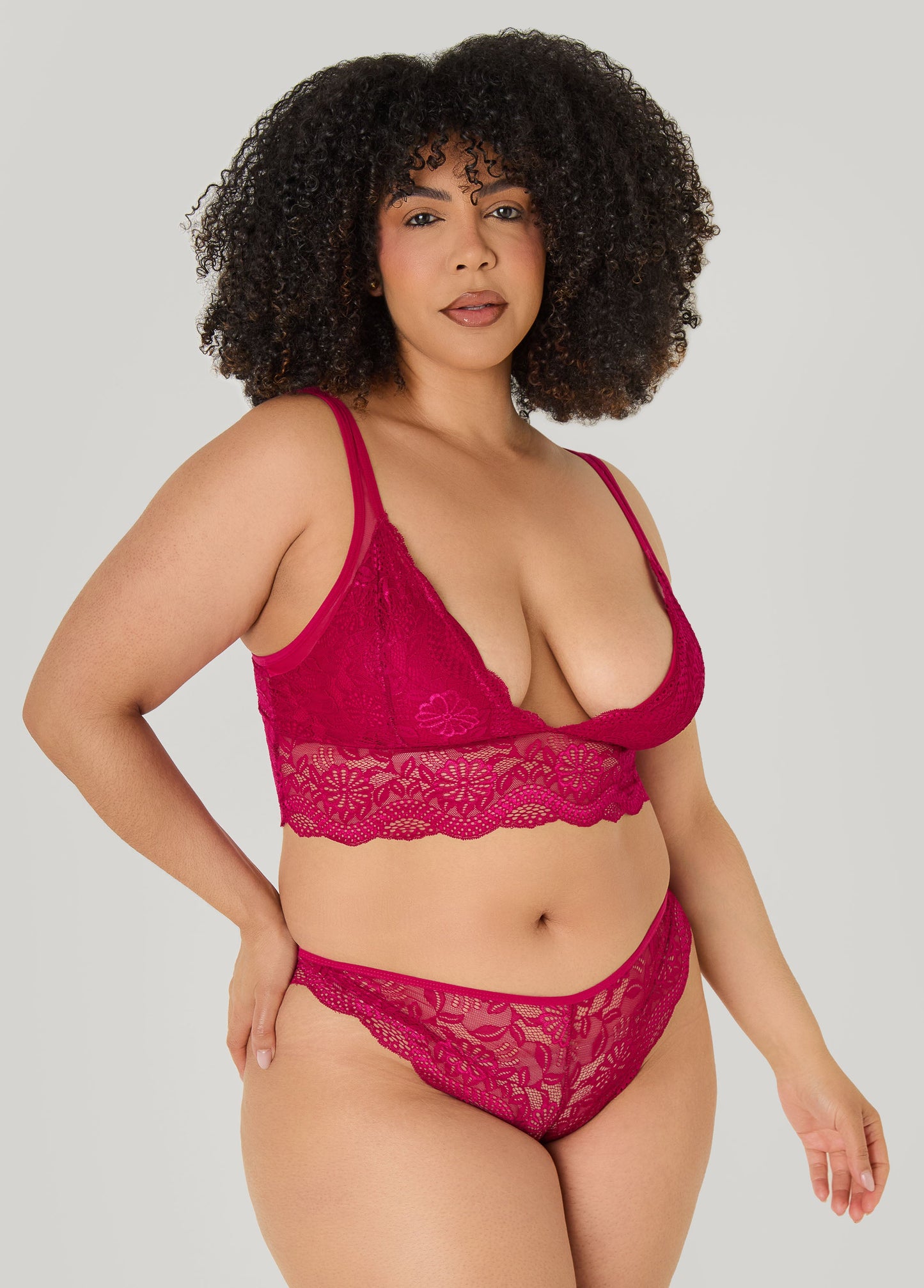 Ashley Stewart Lace Bralette Two Piece Set Plum