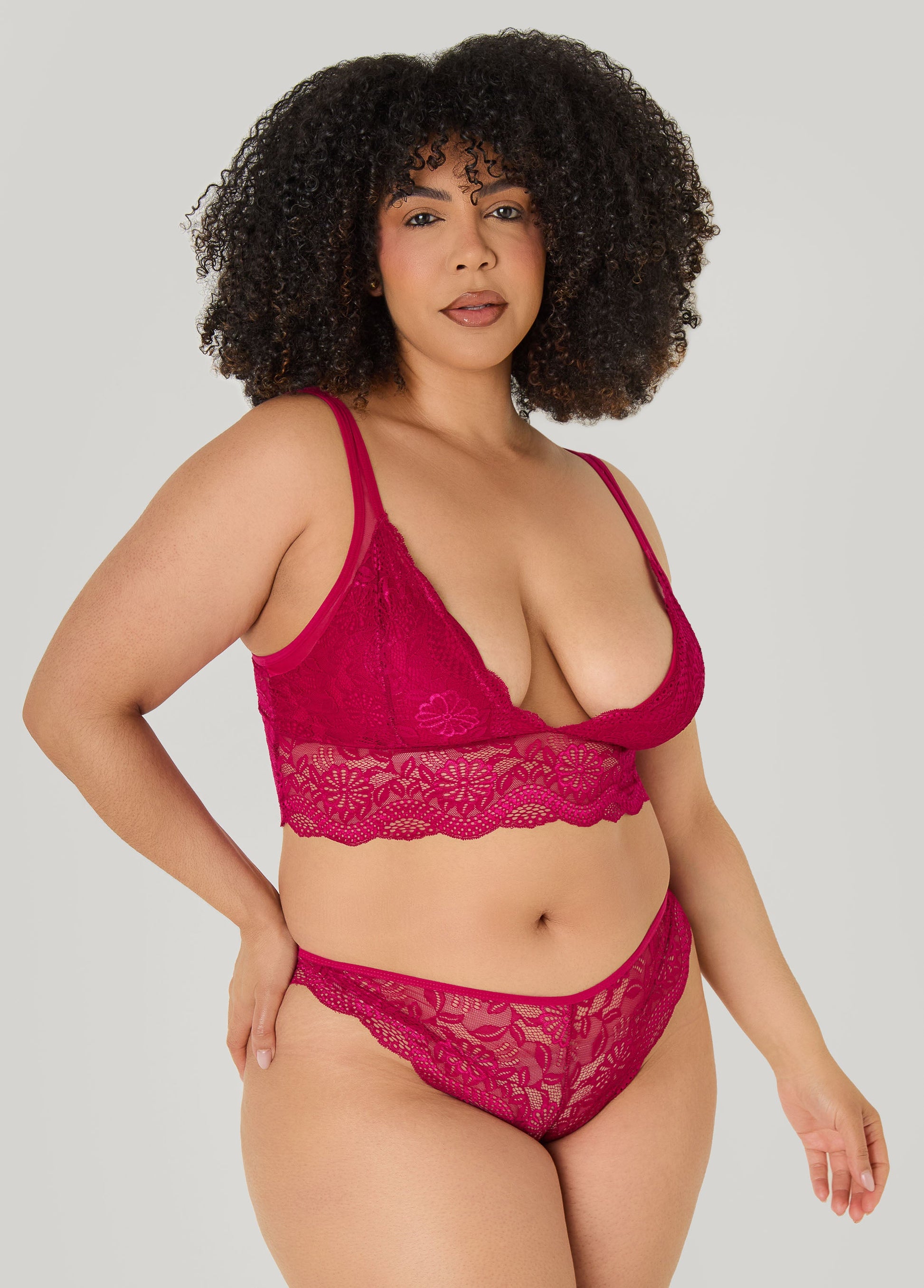 Ashley Stewart Lace Bralette Two Piece Set Plum