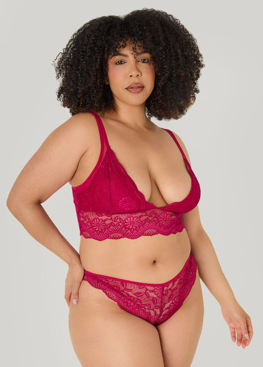 Ashley Stewart Lace Bralette Two Piece Set Plum
