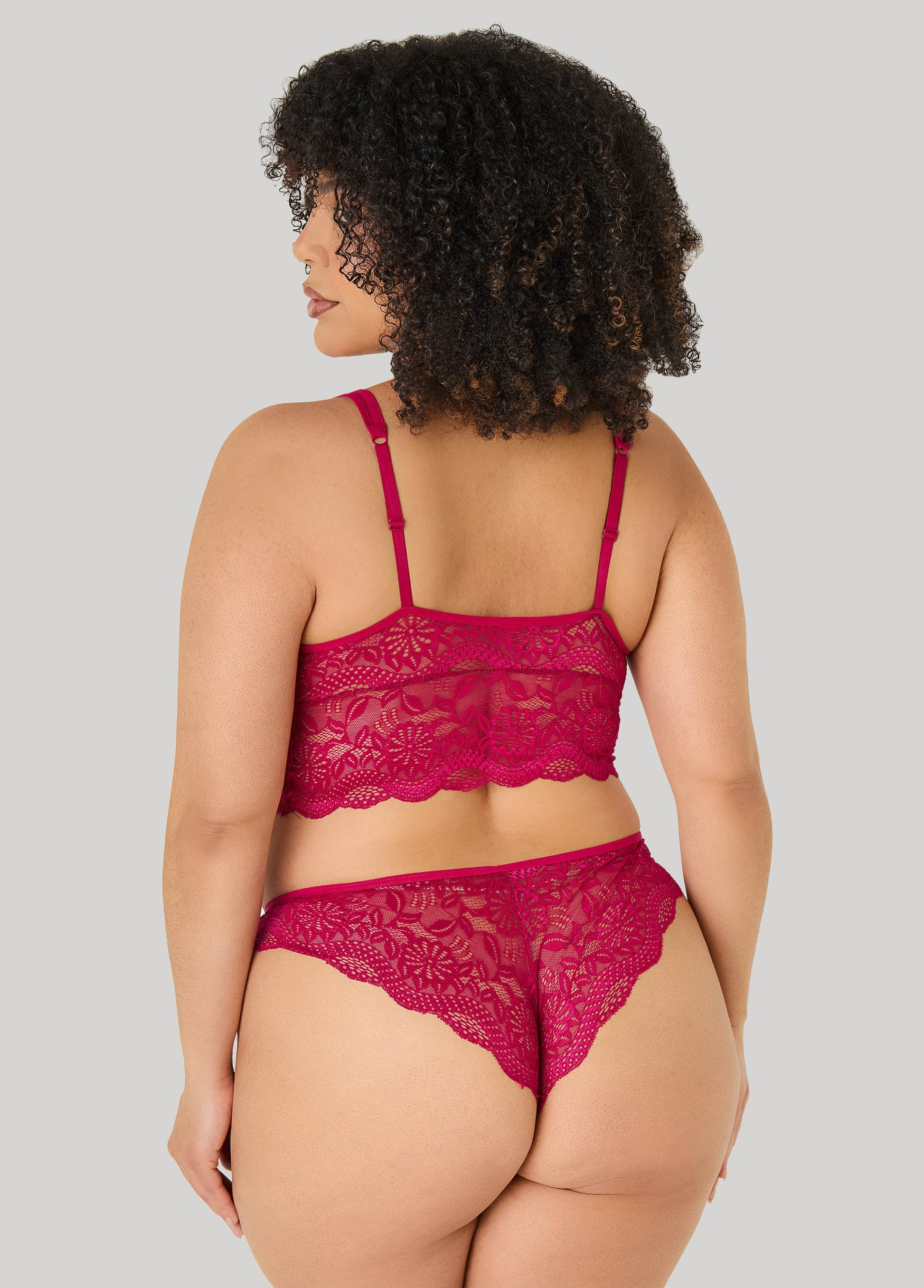 Ashley Stewart Lace Bralette Two Piece Set Plum