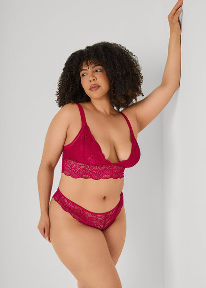 Ashley Stewart Lace Bralette Two Piece Set Plum