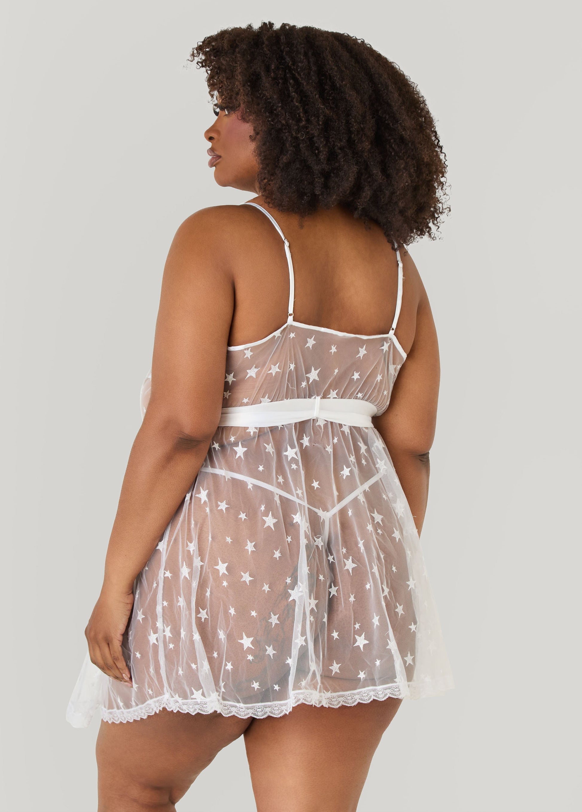 Ashley Stewart Star Mesh Babydoll Set White