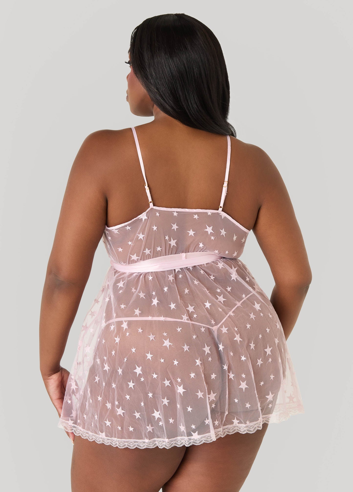 Ashley Stewart Star Mesh Babydoll Set White