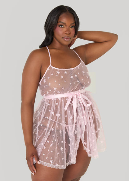 Ashley Stewart Star Mesh Babydoll Set White