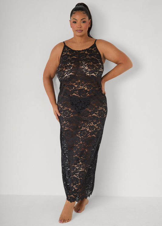 Ashley Stewart Floral Lace Lingerie Gown Black