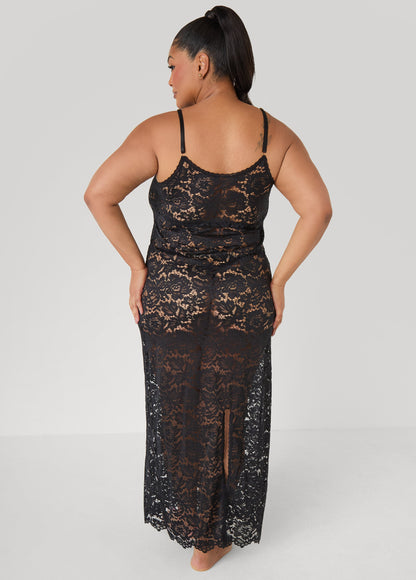 Ashley Stewart Floral Lace Lingerie Gown Black