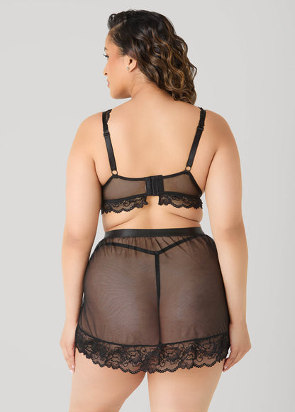 Ashley Stewart Mesh Bra And Skirt 3 Pc Set Black