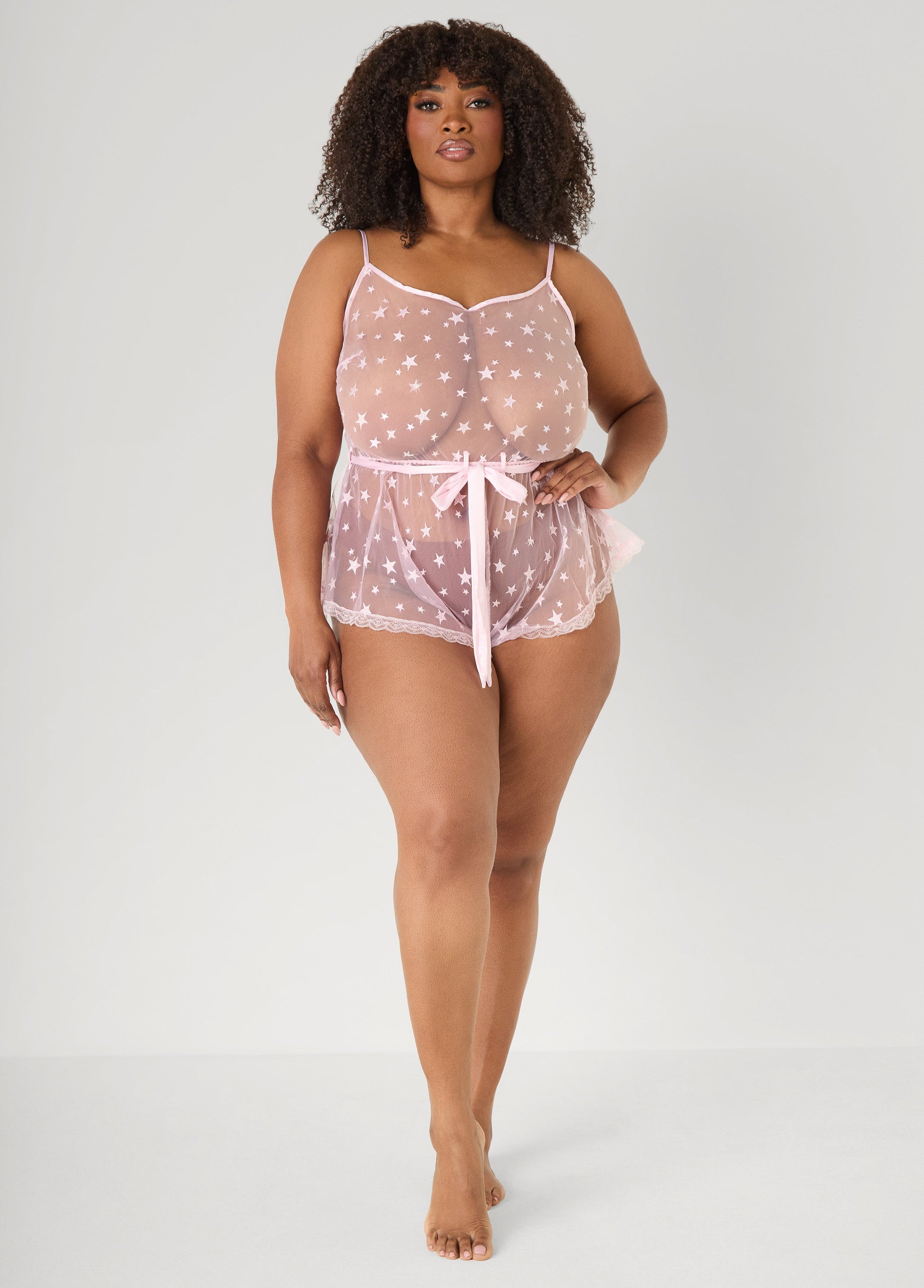 Ashley Stewart Star Mesh Lingerie Romper Navy